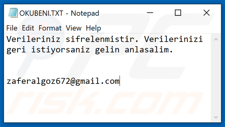 Zeppelin ransomware Turks bericht (OKUBENI.TXT)