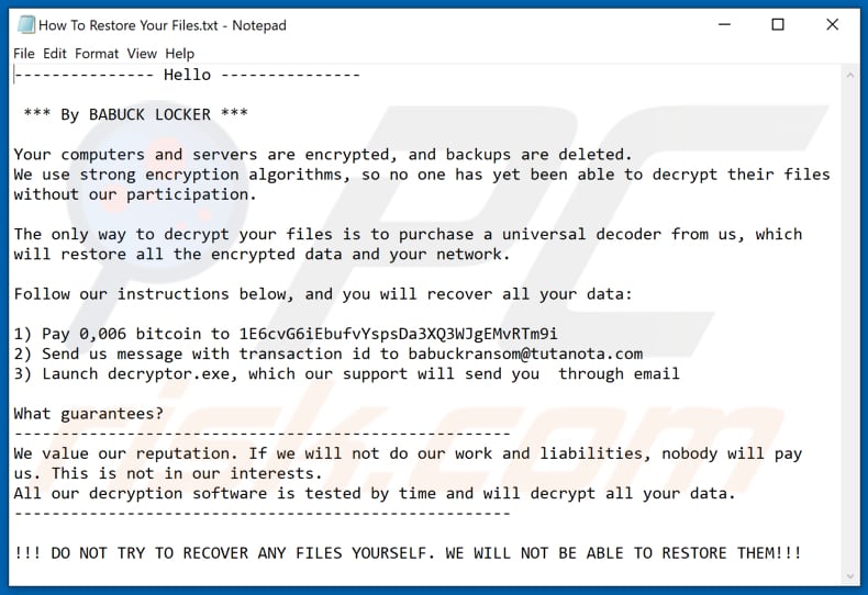 Babyk decodeer instructies (How To Restore Your Files.txt)