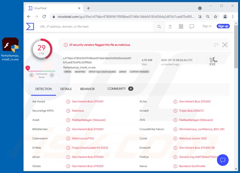 BIOPASS malware detecties op VirusTotal