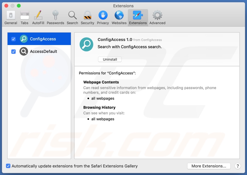 ConfigAccess adware geïnstalleerd op Safari