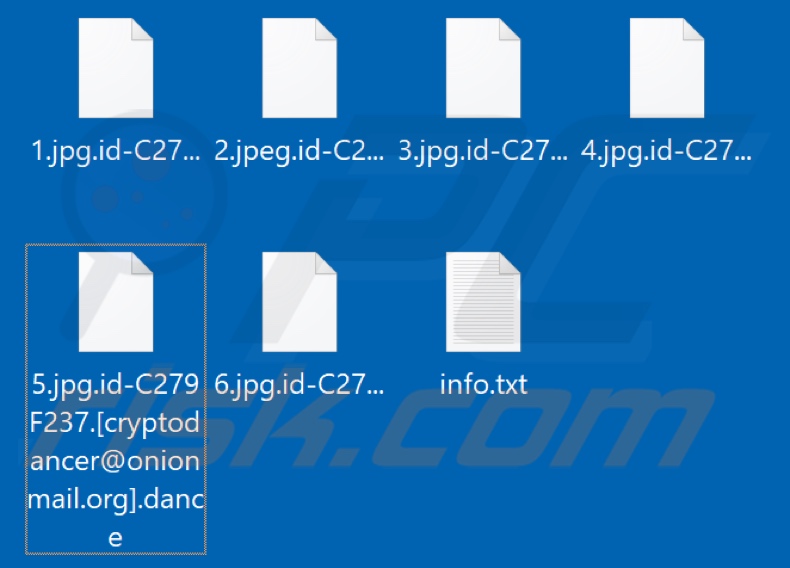 Bestanden die zijn versleuteld door Dance ransomware (.dance extensie)