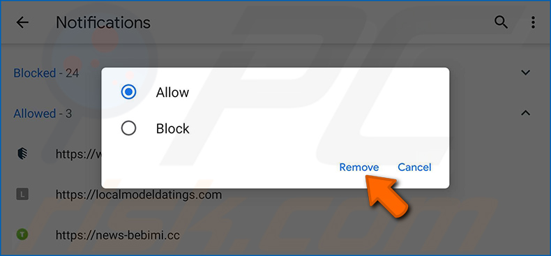 Disabling browser notifications in Google Chrome web browser (Android)
