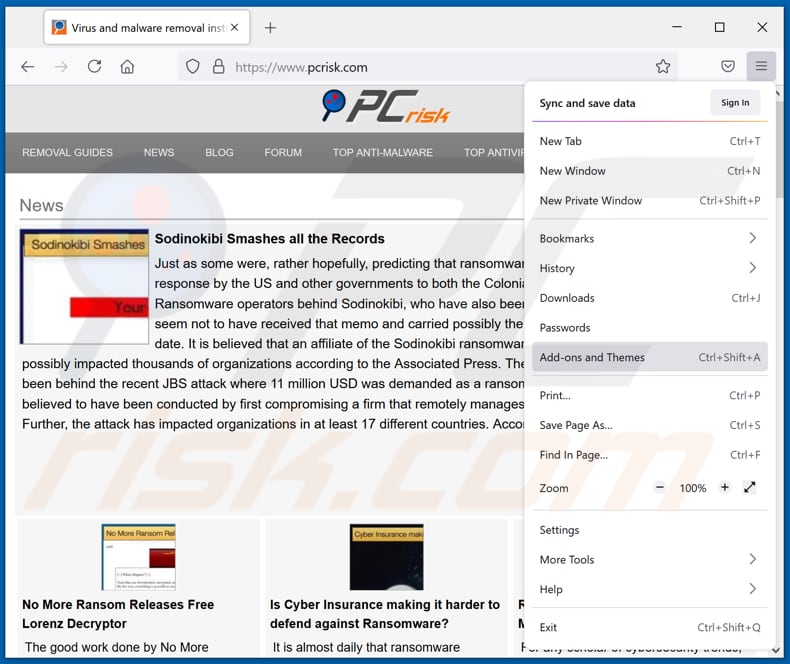 Schurkenstaten extensies verwijderen uit Mozilla Firefox stap 1