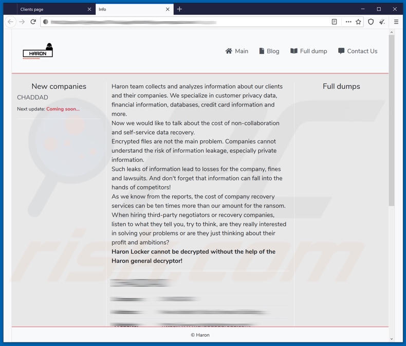 Haron ransomware data-lekken blog