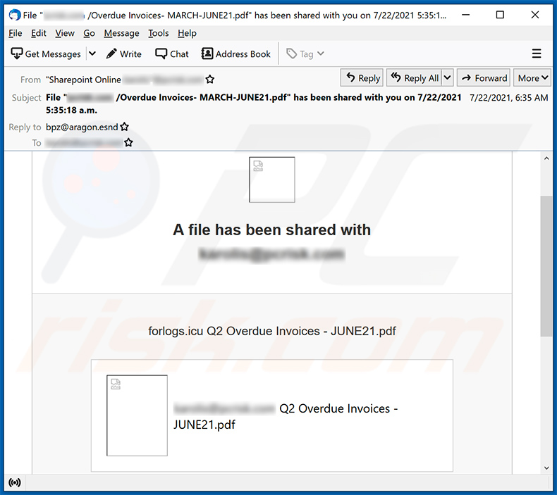 Spam e-mail met factuurthema waarin een phishing-website wordt gepromoot (2021-07-23)