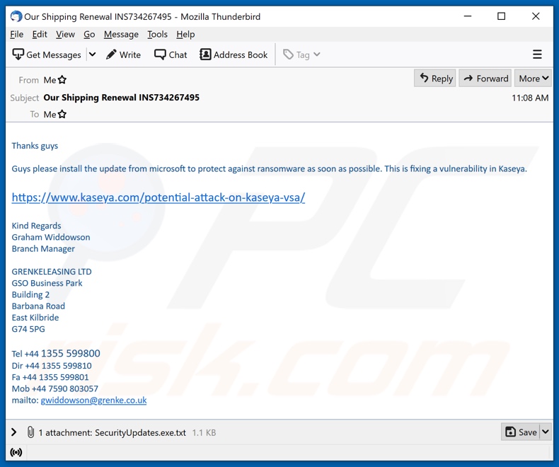 Kaseya malware-verspreidende e-mail spamcampagne