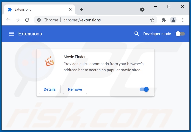 Verwijderen van moviefindersearch.com gerelateerde Google Chrome extensies