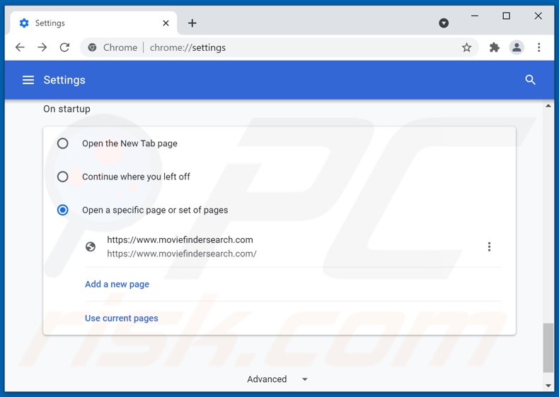 Verwijderen van moviefindersearch.com uit Google Chrome homepage