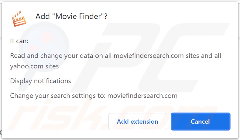 Movie Finder browser hijacker vraagt om verschillende machtigingen