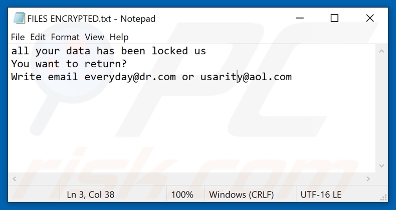 Myday ransomware tekstbestand (FILES ENCRYPTED.txt)