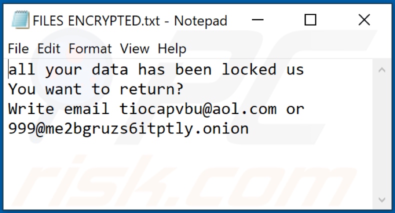 UIT ransomware tekstbestand (FILES ENCRYPTED.txt)