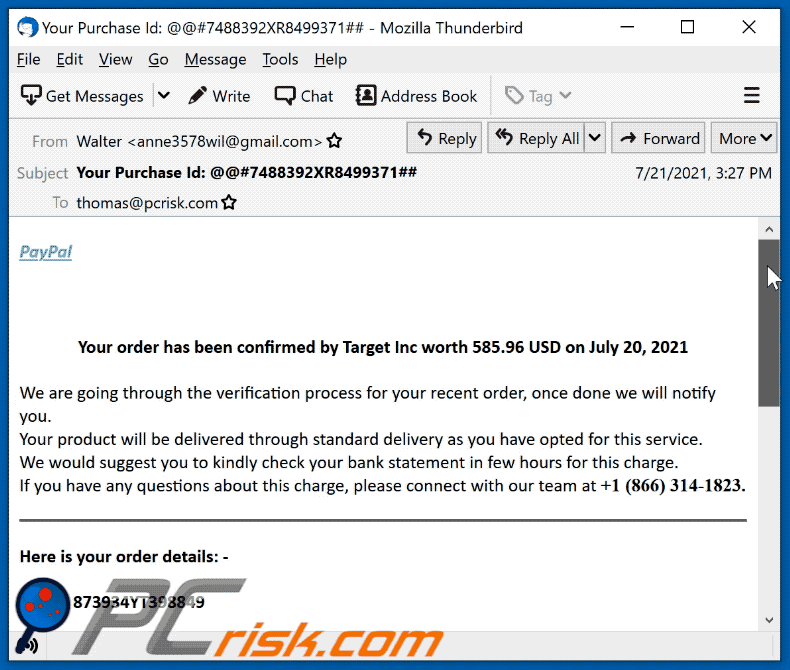 PayPal email phishing scam weergave (GIF)