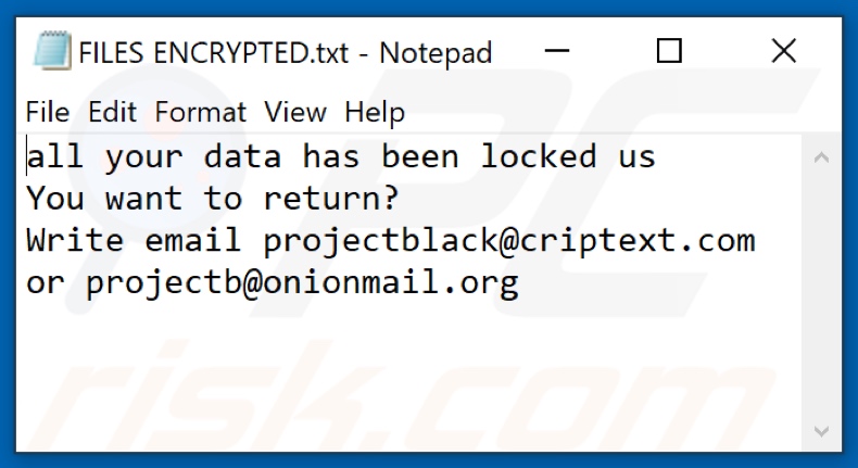PB ransomware tekstbestand (FILES ENCRYPTED.txt)