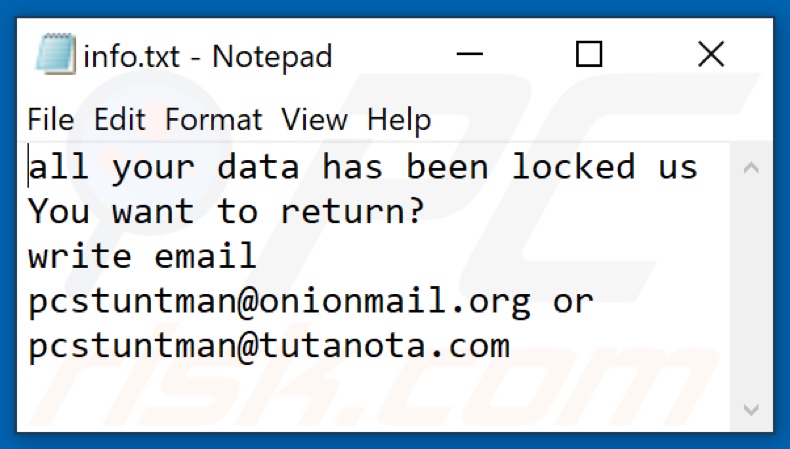 PcS ransomware tekstbestand (info.txt)