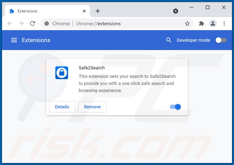 Verwijderen van search.safe2search.com gerelateerde Google Chrome extensies