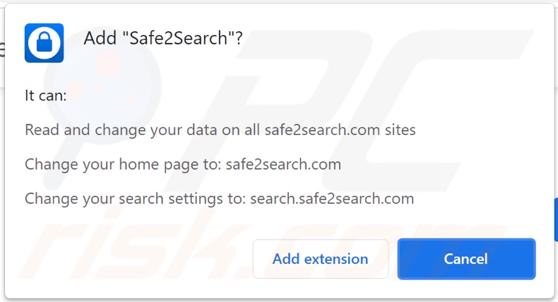 Safe2Search browser hijacker vraagt om machtigingen