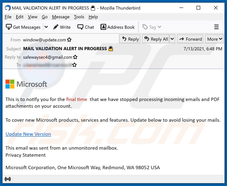 Stopped processing incoming emails and PDF attachments phishing campagne