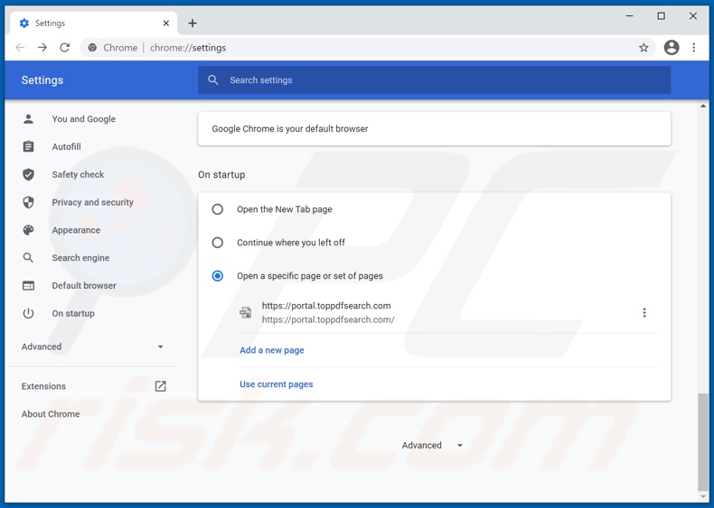 Topppdfsearch.com van Google Chrome-homepage verwijderen