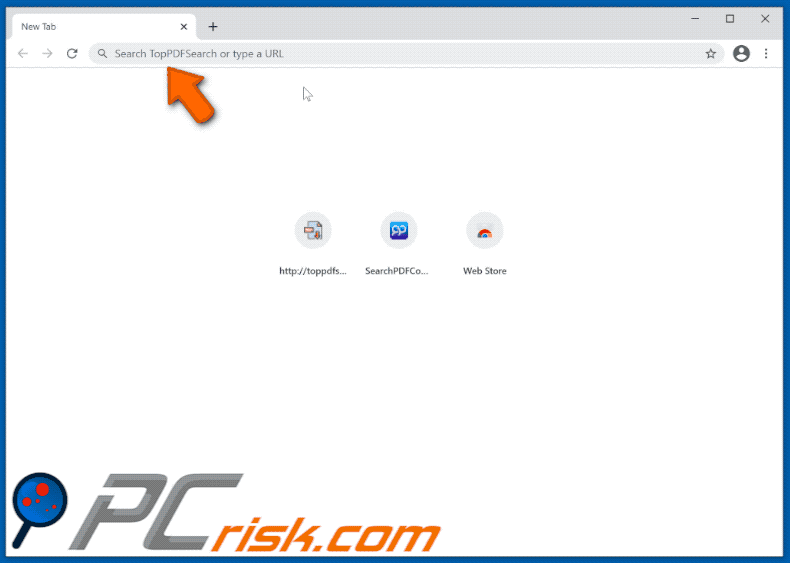 TopPDFSearch browser hijacker die omleidt (via search-checker.com) naar Bing (GIF)