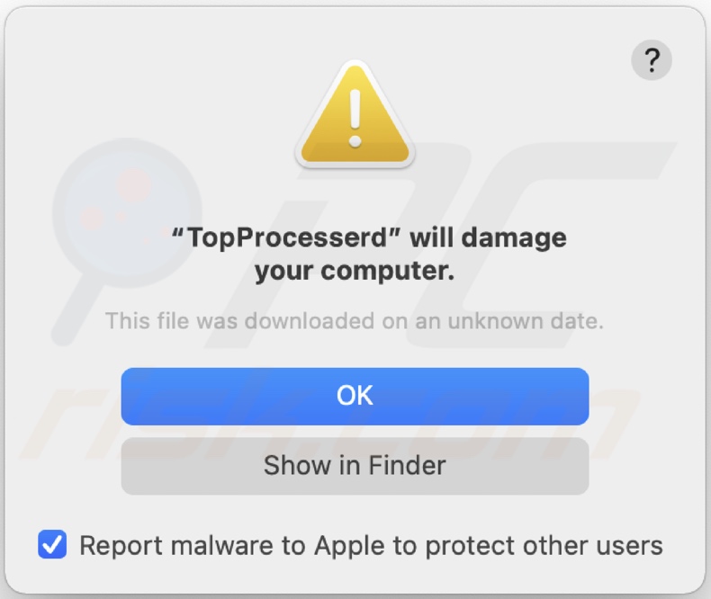 Pop-up die waarschuwt dat TopProcesser adware aanwezig is op het systeem