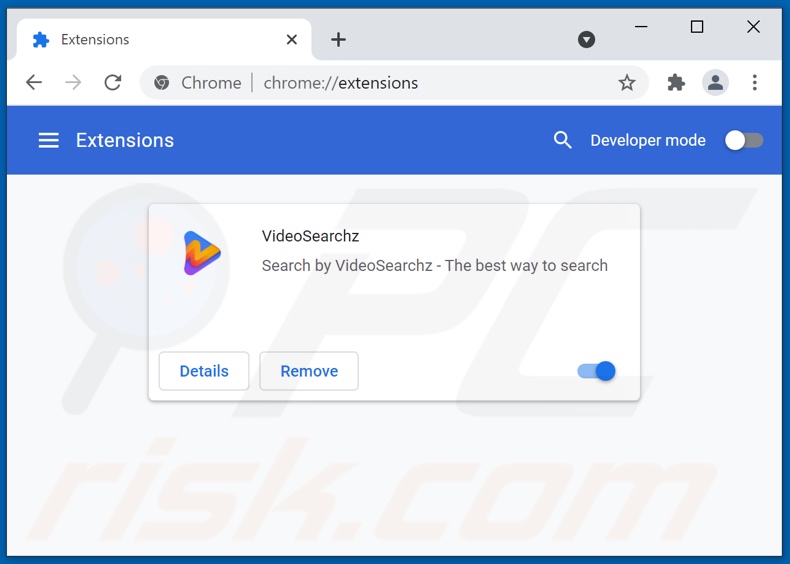 Verwijderen van video-searchz.com gerelateerde Google Chrome extensies