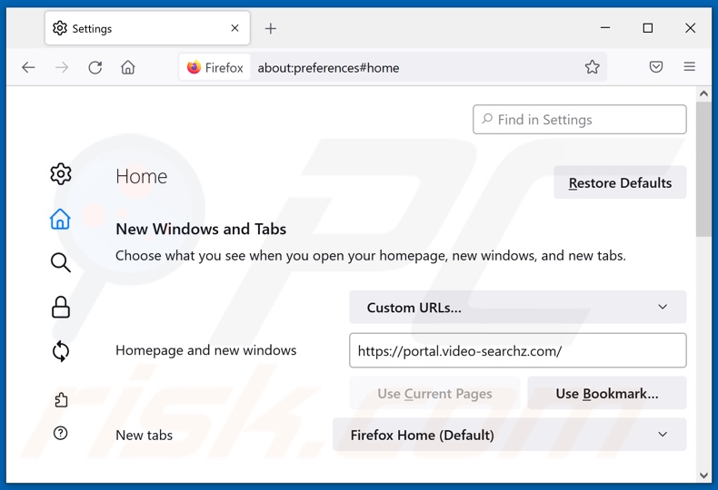 Video-searchz.com van Mozilla Firefox-startpagina verwijderen