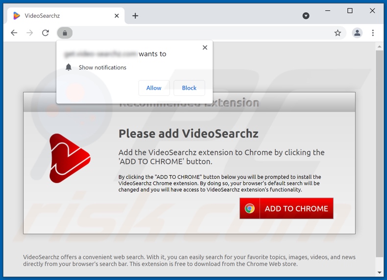 website die VideoSearchz browser hijacker promoot