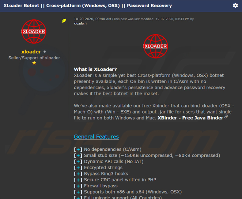 Cybercriminelen verkopen XLoader op hackerforums