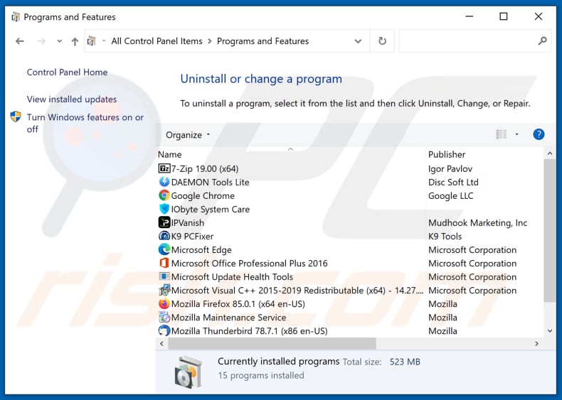 boffero[.]com adware verwijderen via Configuratiescherm