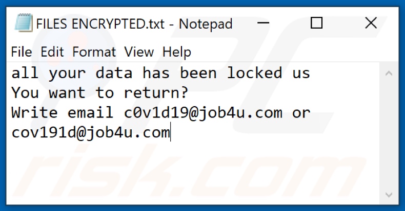 C0v ransomware tekstbestand (FILES ENCRYPTED.txt)