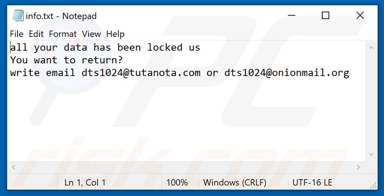Dts ransomware tekstbestand (info.txt)
