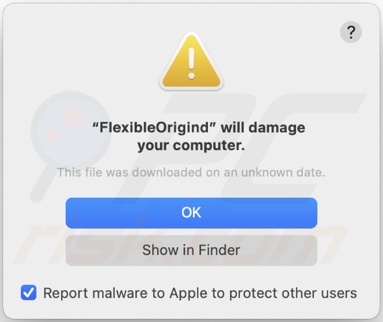 Pop-up weergegeven wanneer FlexibleOrigin adware wordt gedetecteerd op het systeem