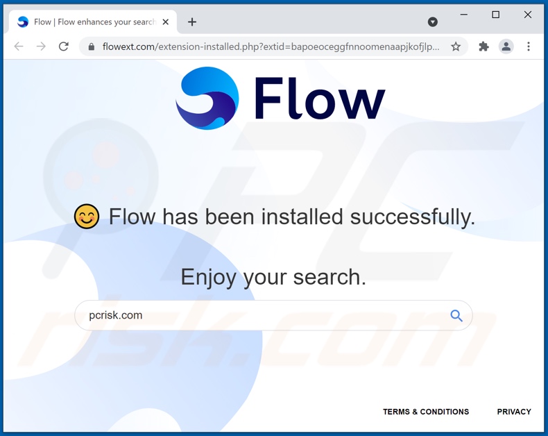 Website geopend nadat Flow adware is geïnstalleerd