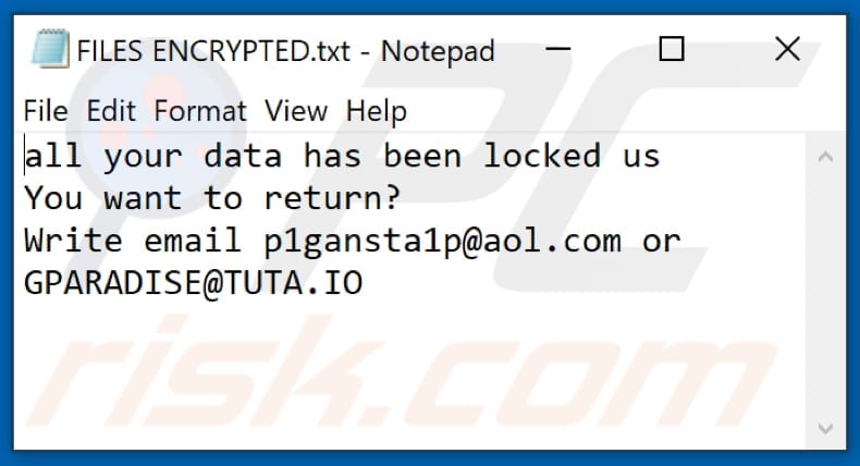 GanP ransomware tekstbestand (FILES ENCRYPTED.txt)