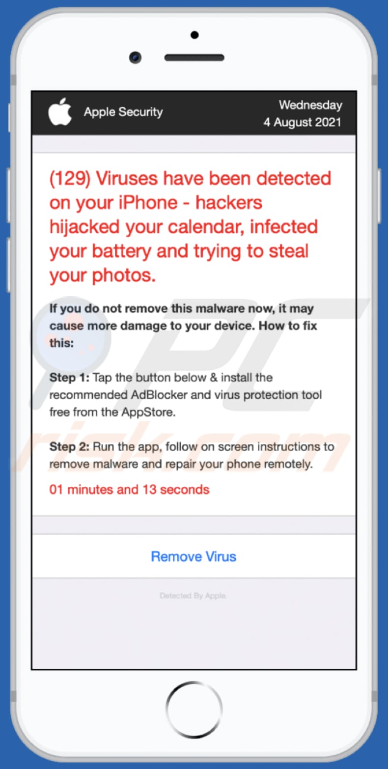 hackers hijacked your calendar infected your battery pop-up scam background page
