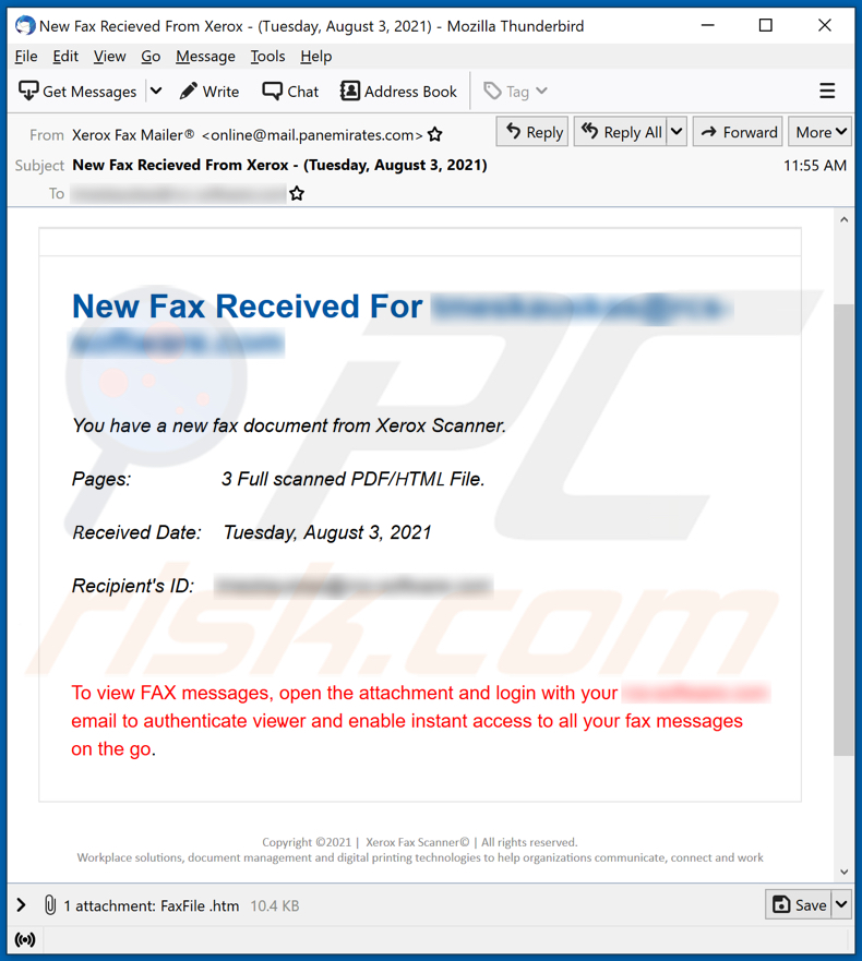 New Fax Received email scam e-mail spamcampagne