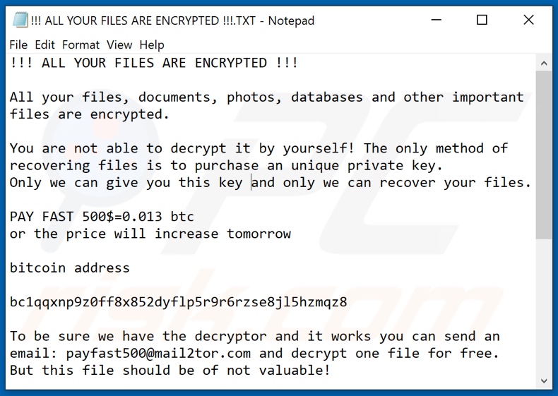 Payfast decodeer instructies (!!! AL UW FILES ZIJN GECRYPT !!!.TXT)