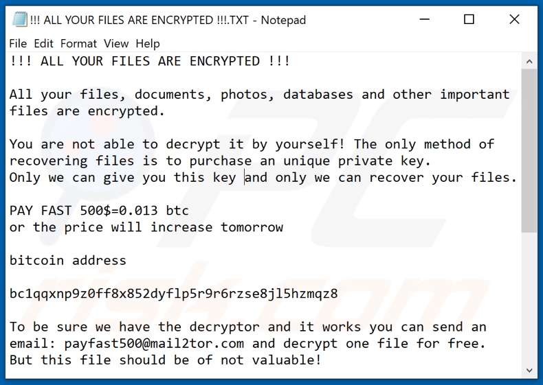 Payfast decodeer instructies (!!! AL UW FILES ZIJN GECRYPT !!!.TXT)