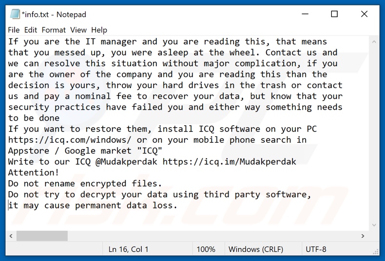 PERDAK ransomware tekstbestand (info.txt)