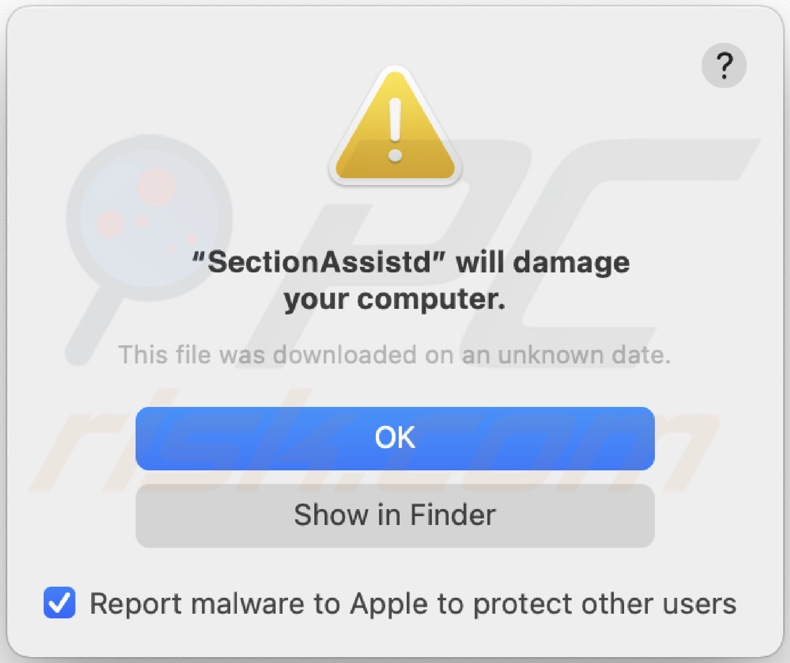 Pop-up weergegeven wanneer SectionAssist adware is geïnstalleerd op het apparaat