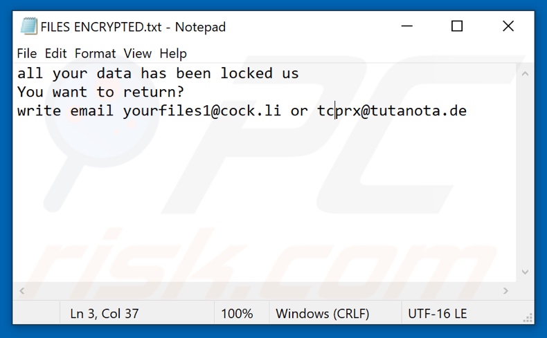 TCYO ransomware tekstbestand (FILES ENCRYPTED.txt)