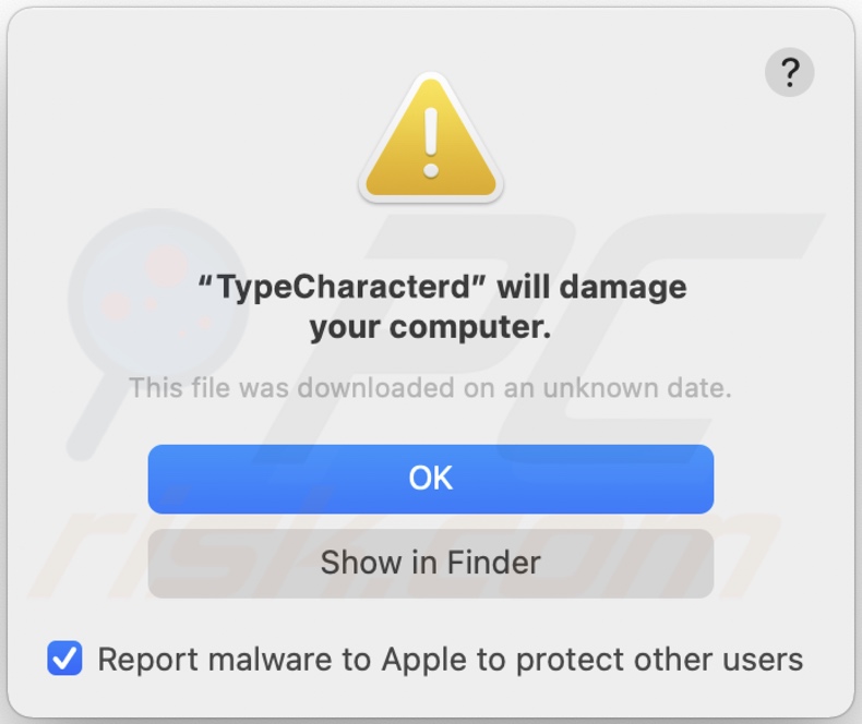 Pop-up weergegeven wanneer TypeCharacter adware wordt gedetecteerd op het systeem