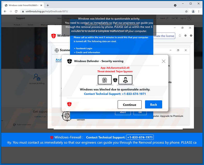 Windows Was Blocked Due To Questionable Activity pop-up scam