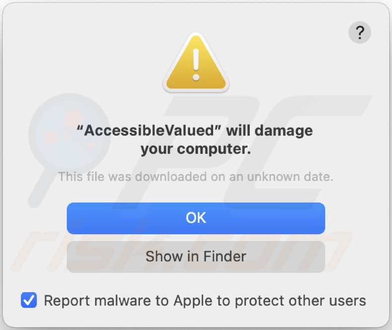 Pop-up weergegeven wanneer AccessibleValue adware wordt gedetecteerd op het systeem