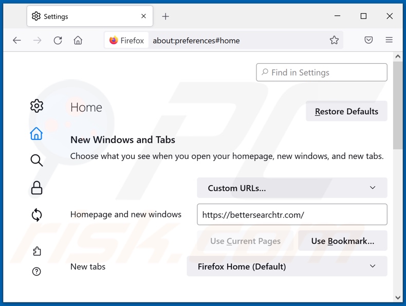 Bettersearchtr.com van Mozilla Firefox-homepage verwijderen