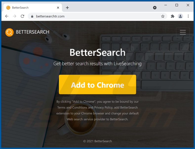 Website gebruikt om Better Search browser hijacker te promoten