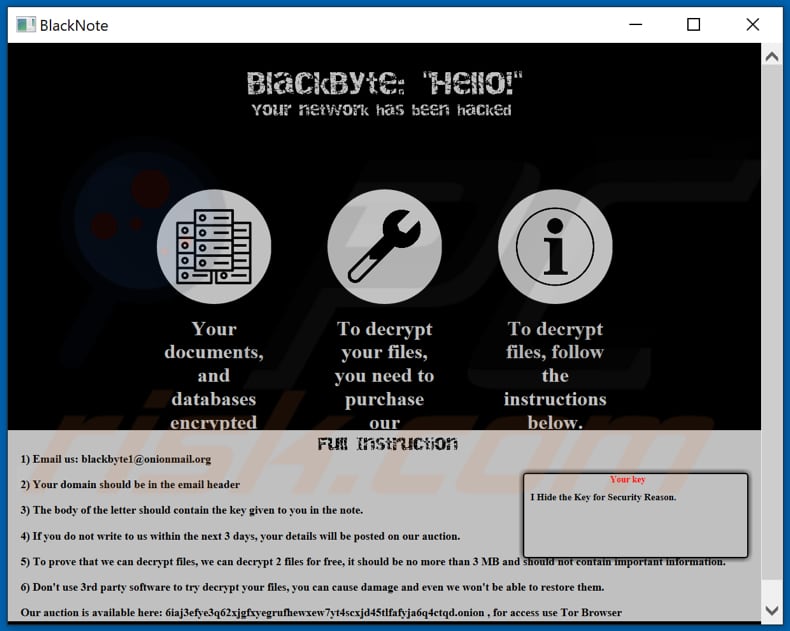 BlackByte decryptie instructies (BlackByte_restoremyfiles.hta)