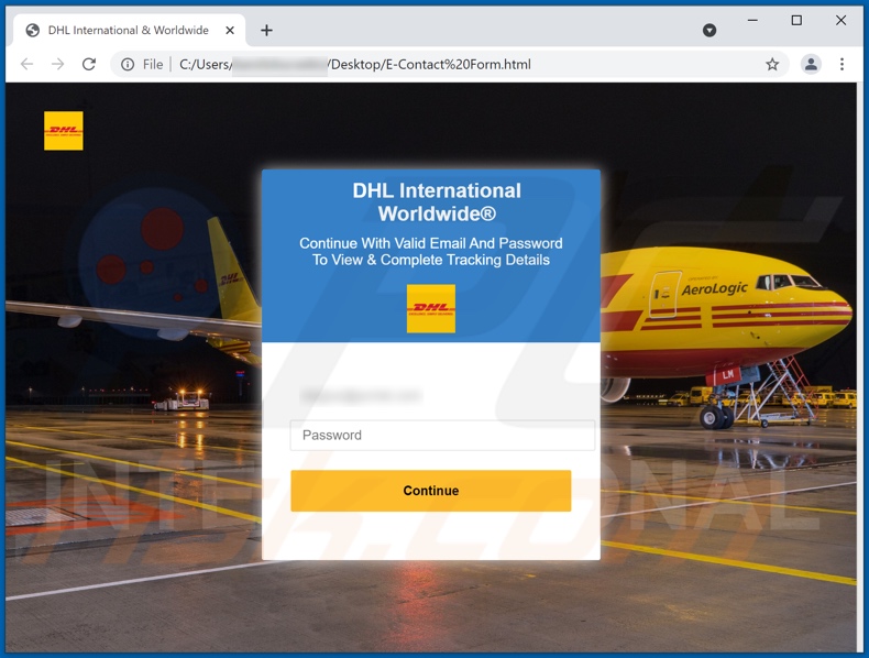 DHL Express Shipment Confirmation email phishing bijlage (E-Contact Form.html)