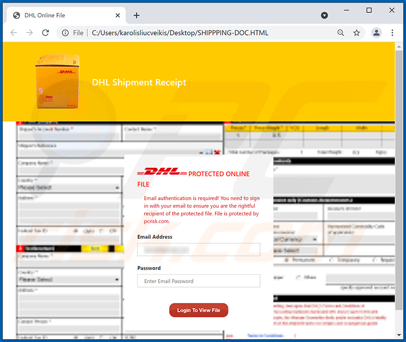 HTML-bestand gedistribueerd via DHL Express-thema spam email (2021-09-08)