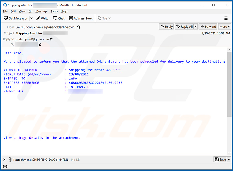 DHL Shipment-thema spam email (2021-09-20)